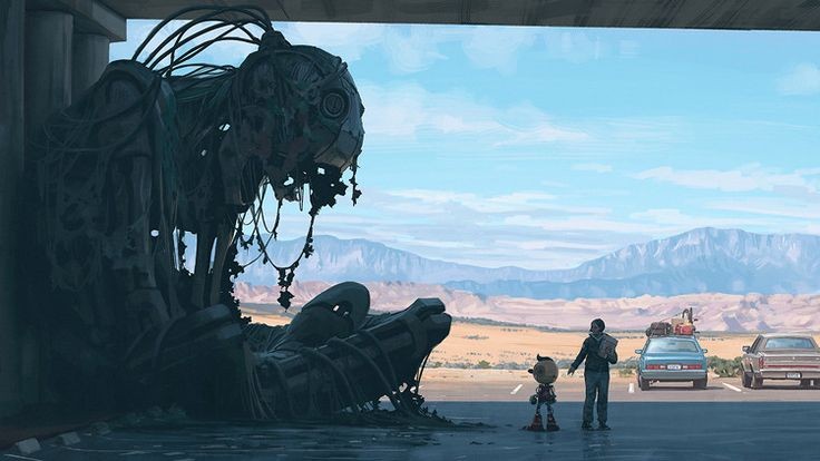 Inspiração artística de Simon Stålenhag para o visual de The Electric State.