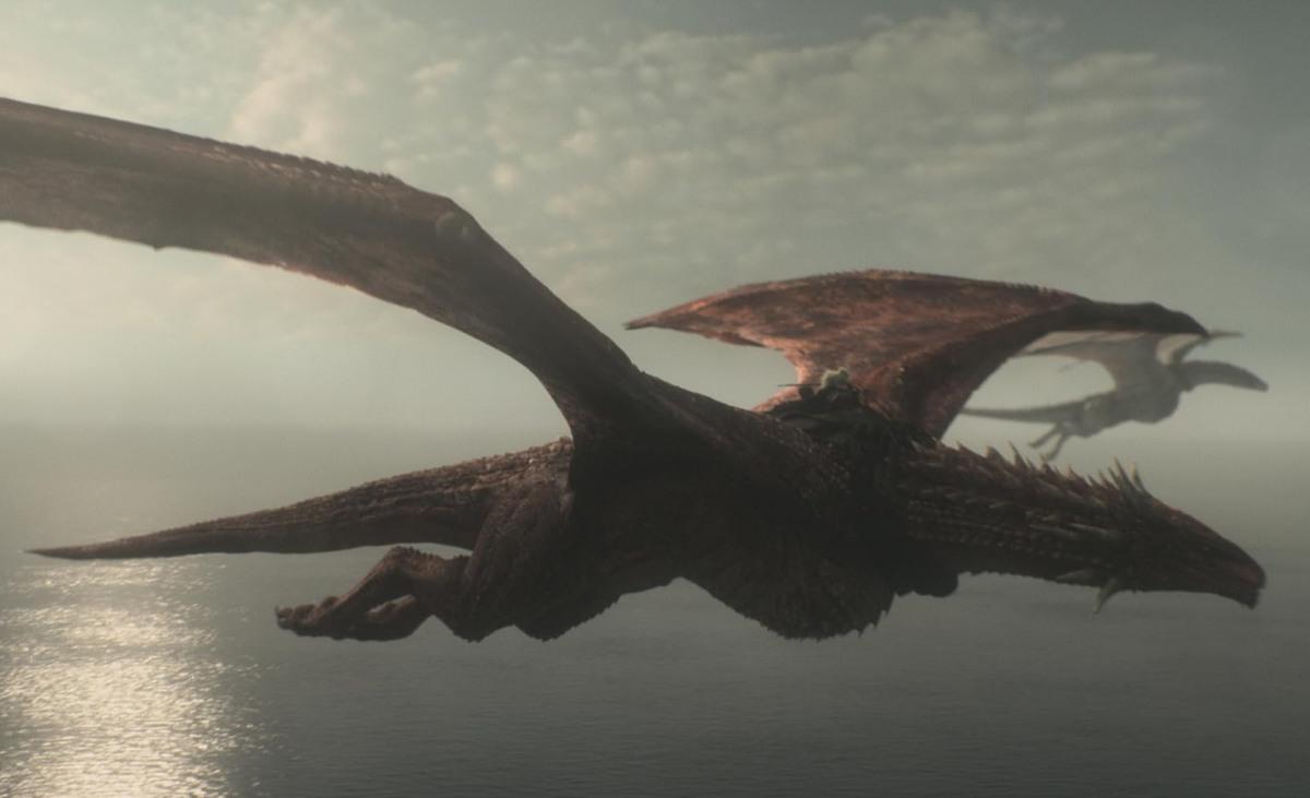 Aemond Targaryen montando o dragão Vhagar