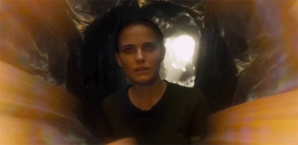 O efeito do Brilho refletido nos olhos de Lena no final de Annihilation.