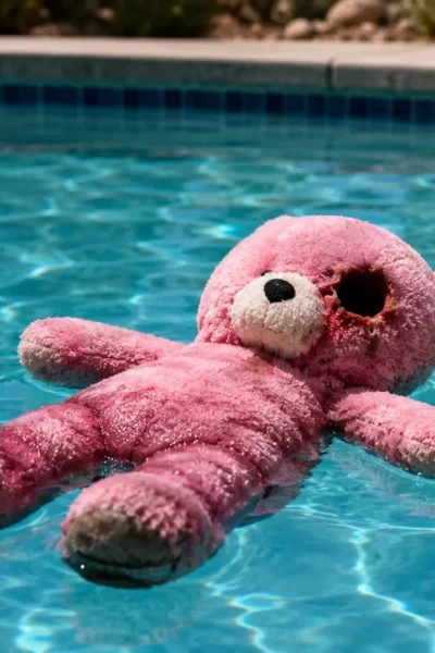 o urso de pelúcia rosa flutuando na piscina em breaking bad