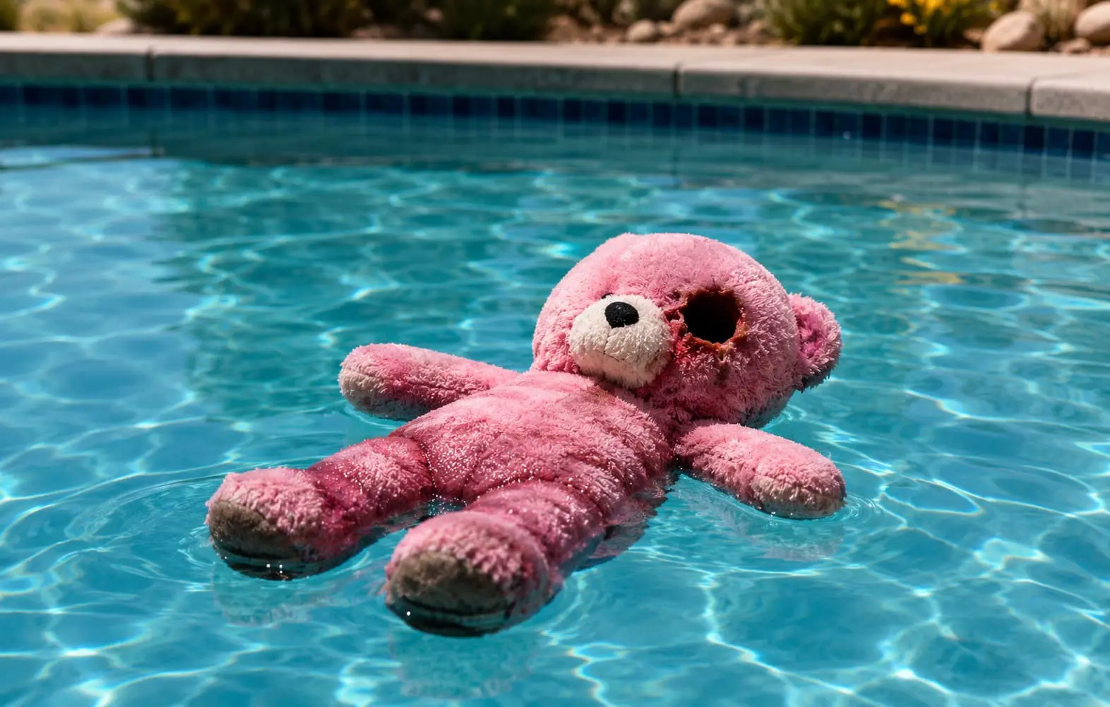 o urso de pelúcia rosa flutuando na piscina em breaking bad