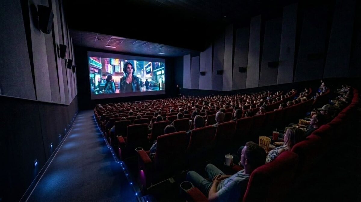 Sala de cinema moderna preparada para receber os grandes lançamentos de julho de 2026.