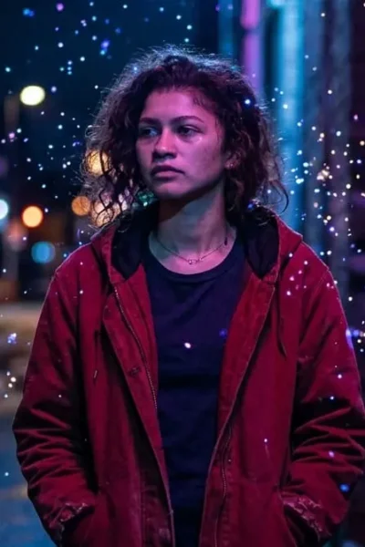 Rue Bennett pensativa na primeira temporada de Euphoria.
